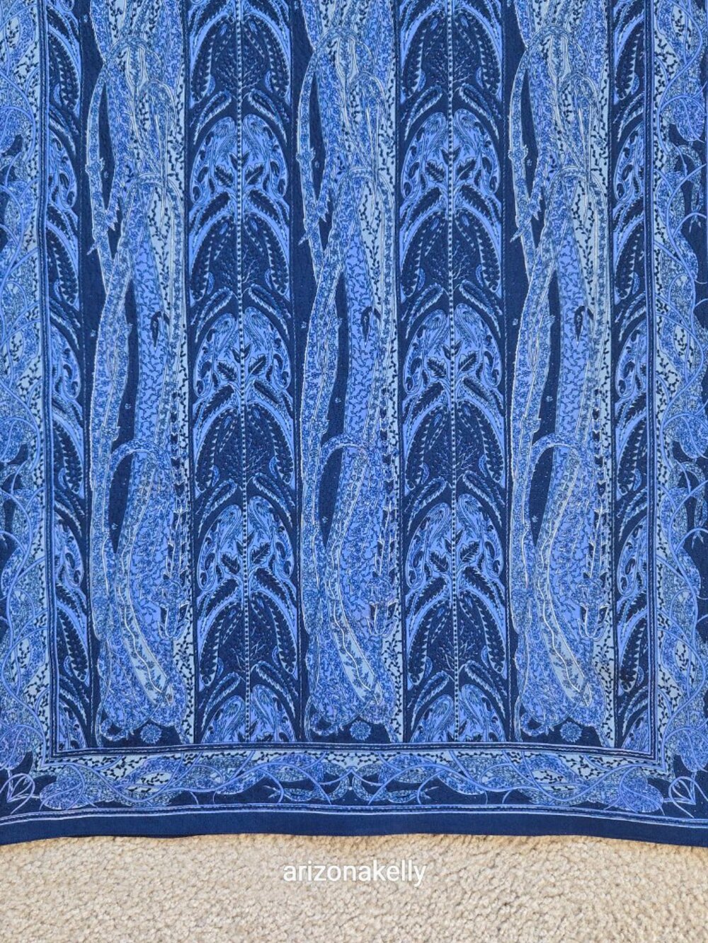 NWOT Blue Silk Oblong Scarf With Beads on Each Corner - Picture 9 of 16